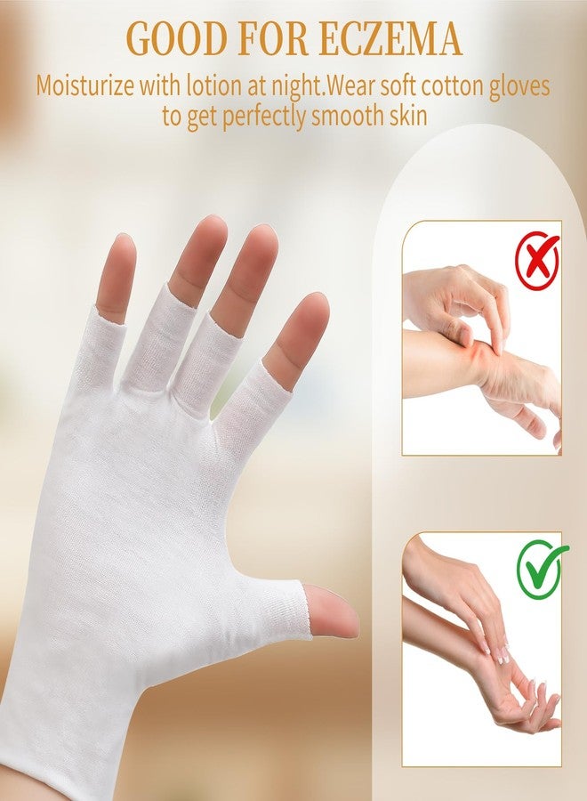 Clofiak 3 Pairs White Fingerless Gloves, 100 Cotton Eczema Gloves, Thin Moisturizing Cut Gloves, Overnight Hydration Fits Most Dry Hands, Eczema Gloves - Image 5